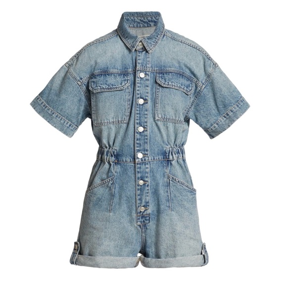 We The Free Other - Free People Denim Cuffed Romper